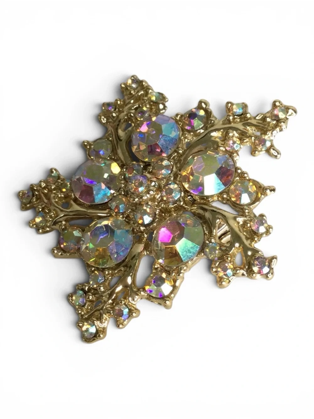 Vintage 1950s Satin Gold Abstract Starburst Brooch with AB Rhinestones - Picture 6 of 11